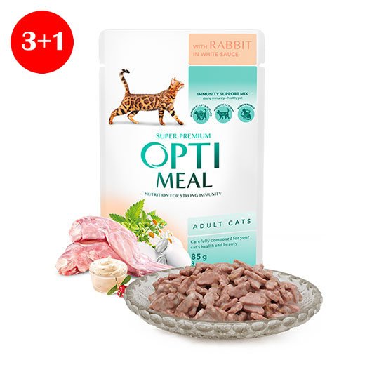 OPTIMEAL CAT ADULT WITH RABBIT IN WHITE SAUCE 3+1 [340GR]